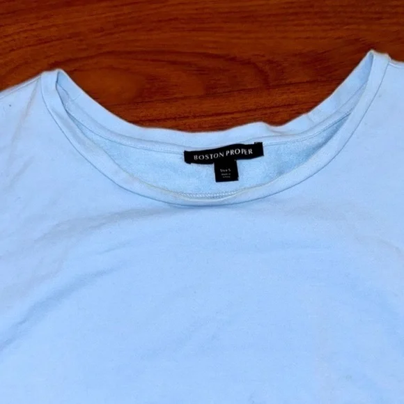 Embellished Lace Sleeve Sweatshirt Airy Blue by Boston proper S pullover stretch - Picture 6 of 10